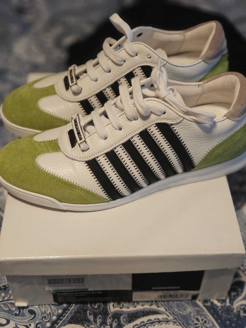 DSQUARED2 White, Lime Green & White Leather Low-Top Sneakers